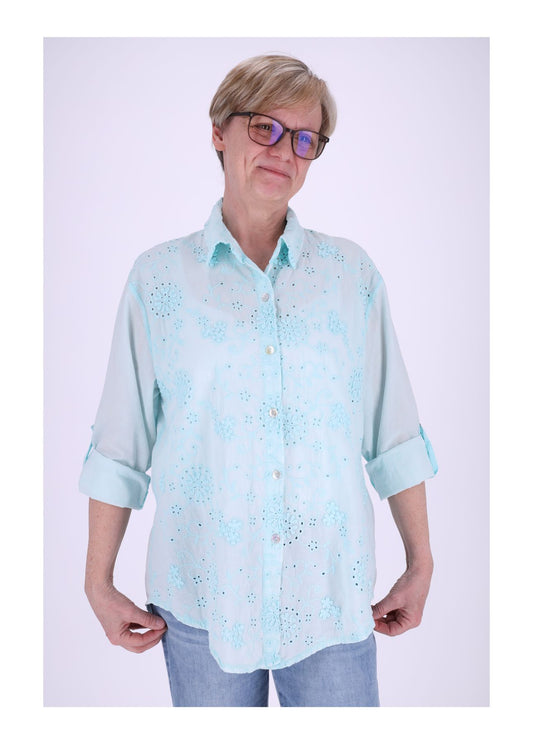 Bluse Damen Stickerei gewaschen
