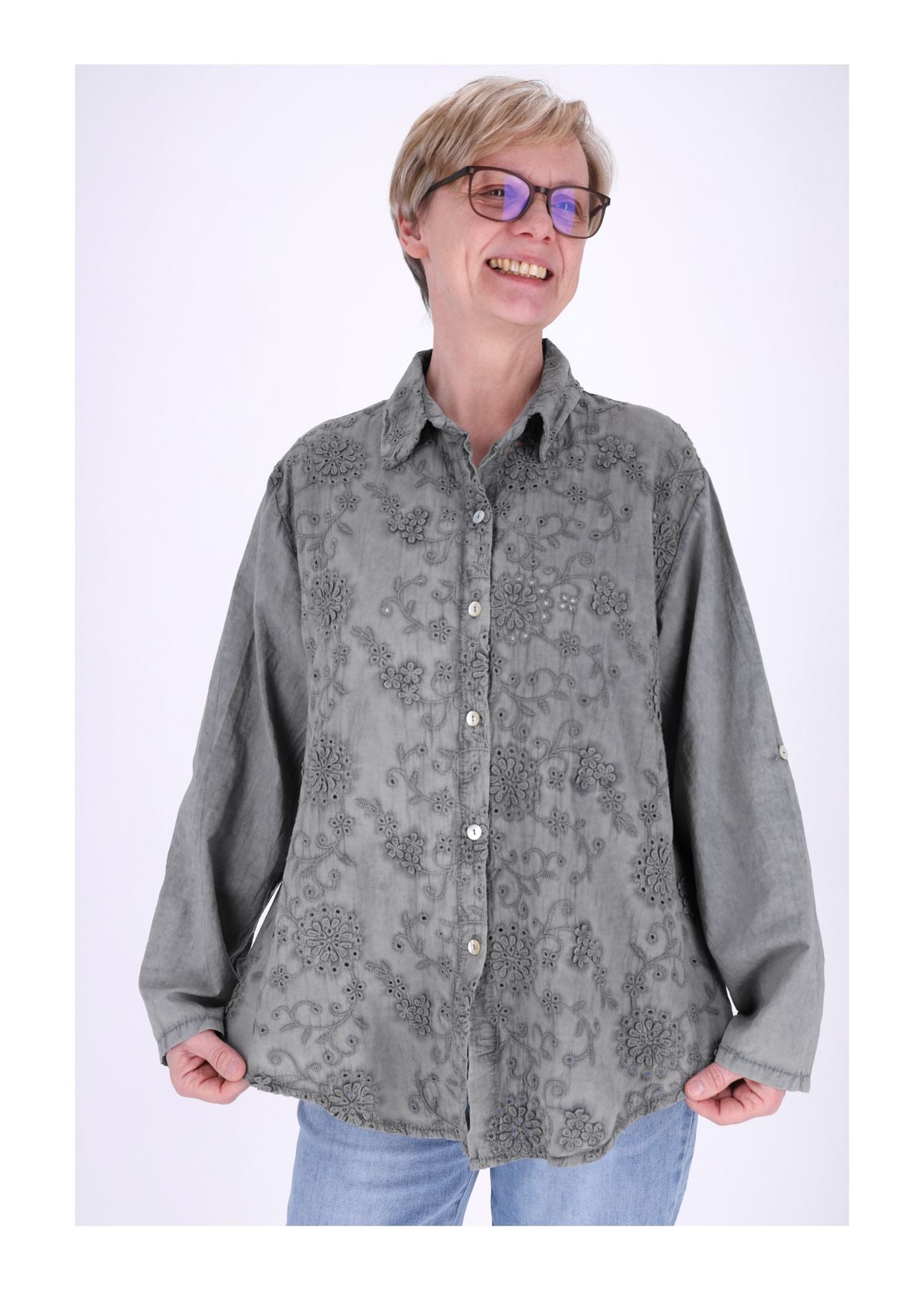 Bluse Damen Stickerei gewaschen