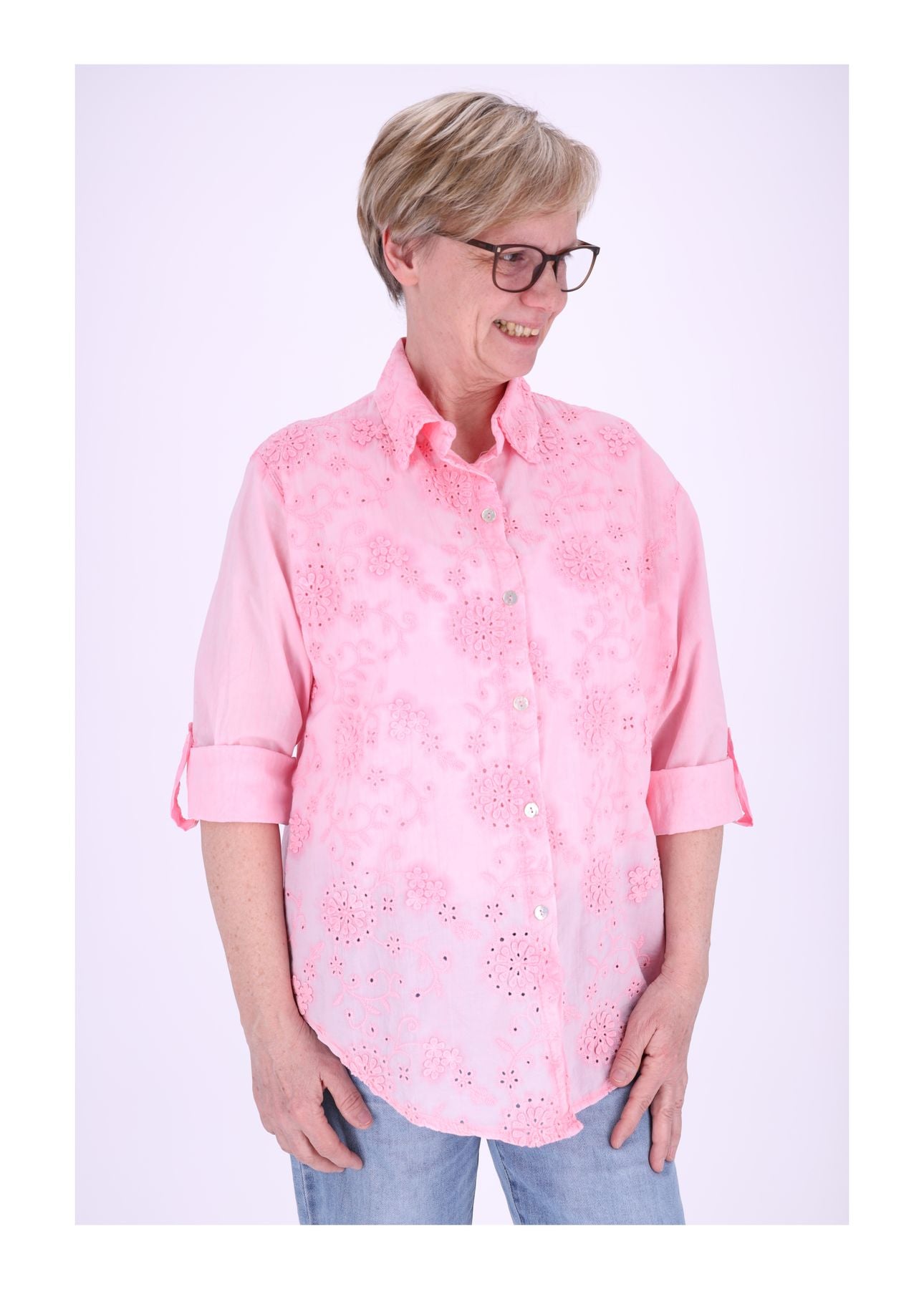 Bluse Damen Stickerei gewaschen