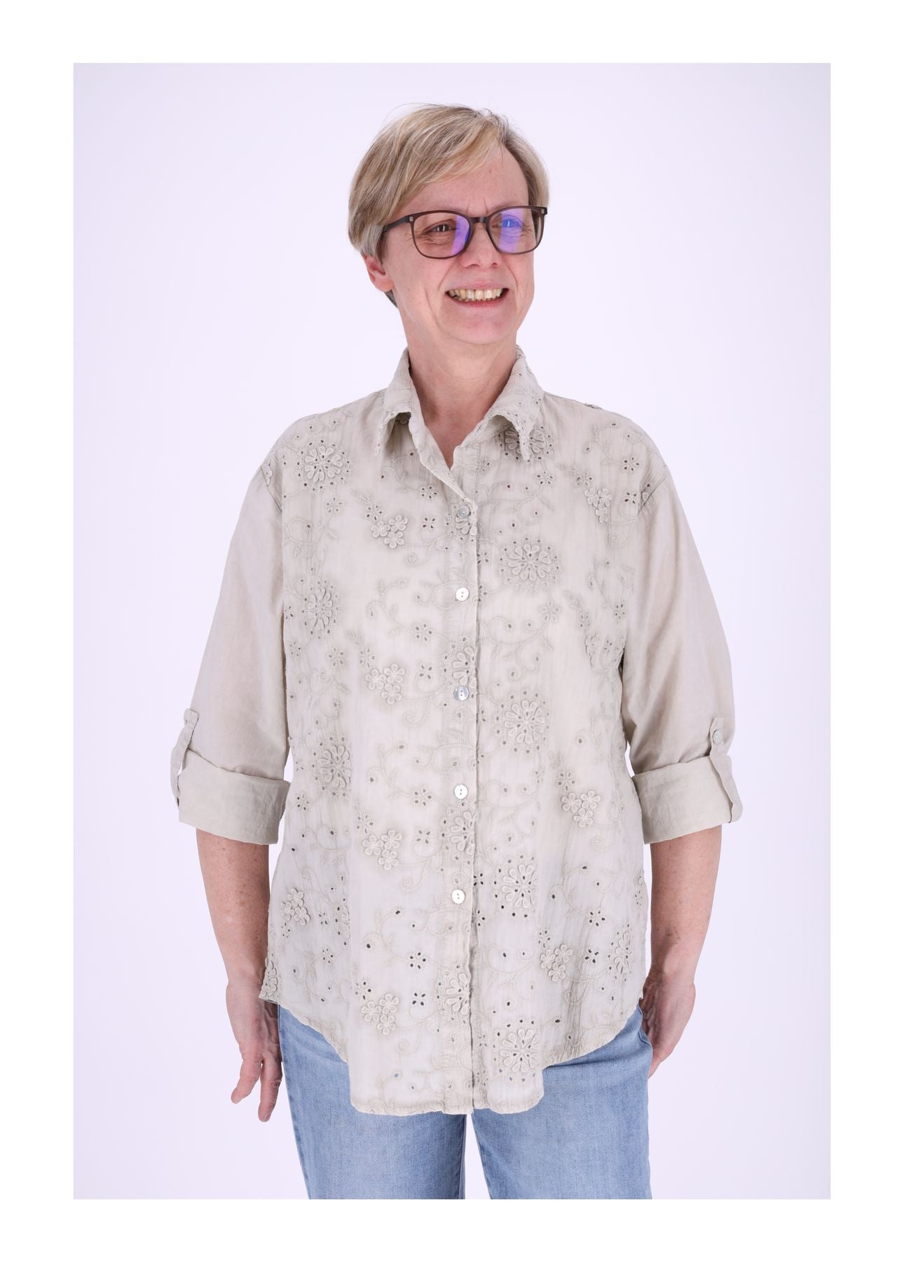 Bluse Damen Stickerei gewaschen