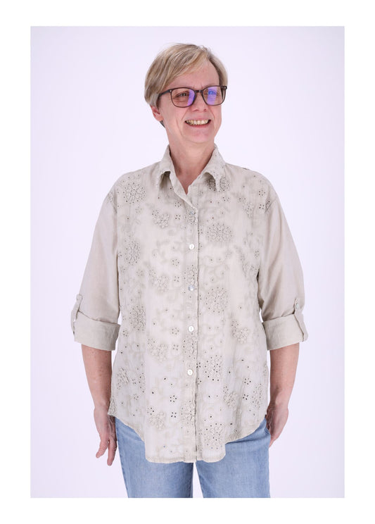Bluse Damen Stickerei gewaschen