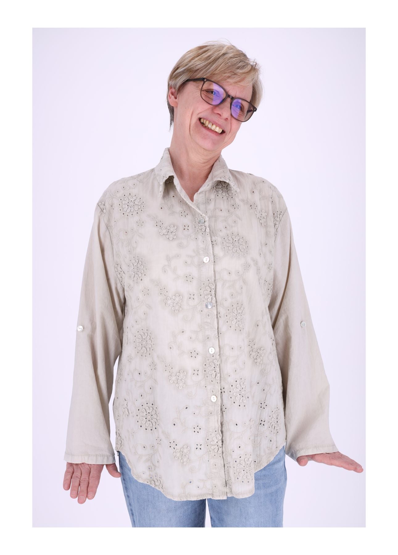 Bluse Damen Stickerei gewaschen