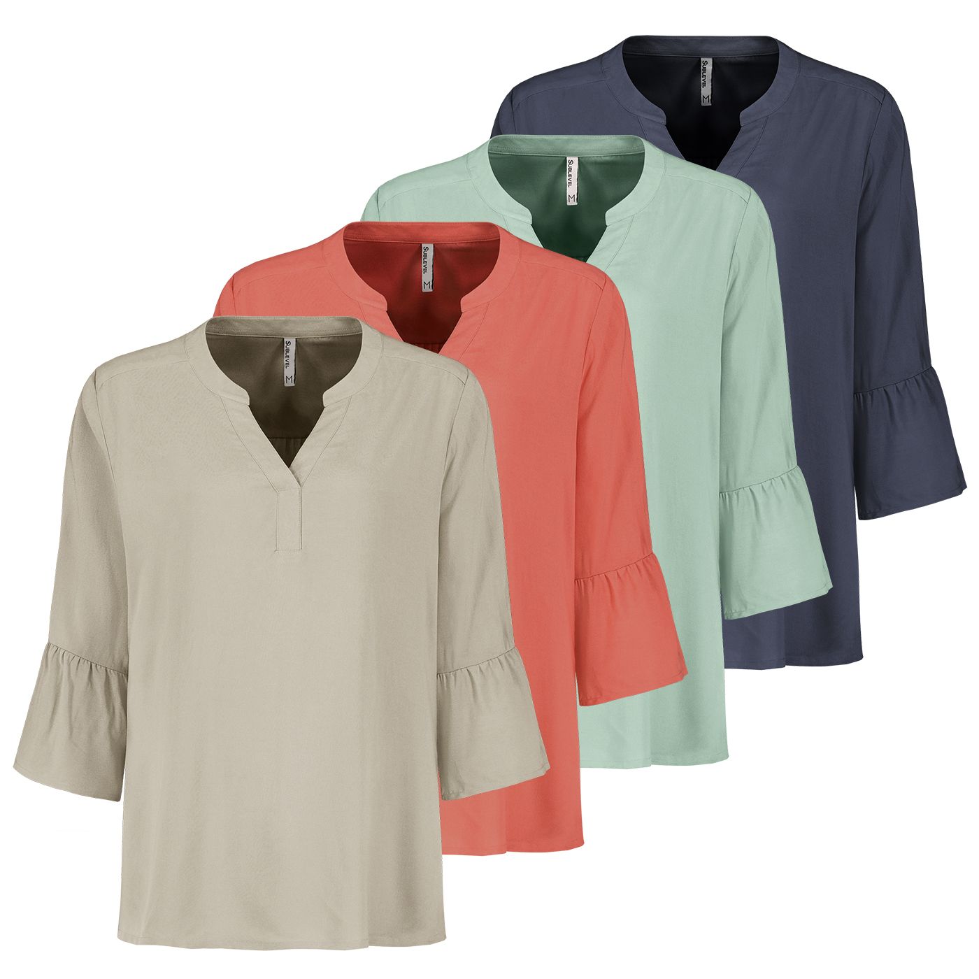 Damen DOB Bluse, 3/4 Ärmel mit Volant,