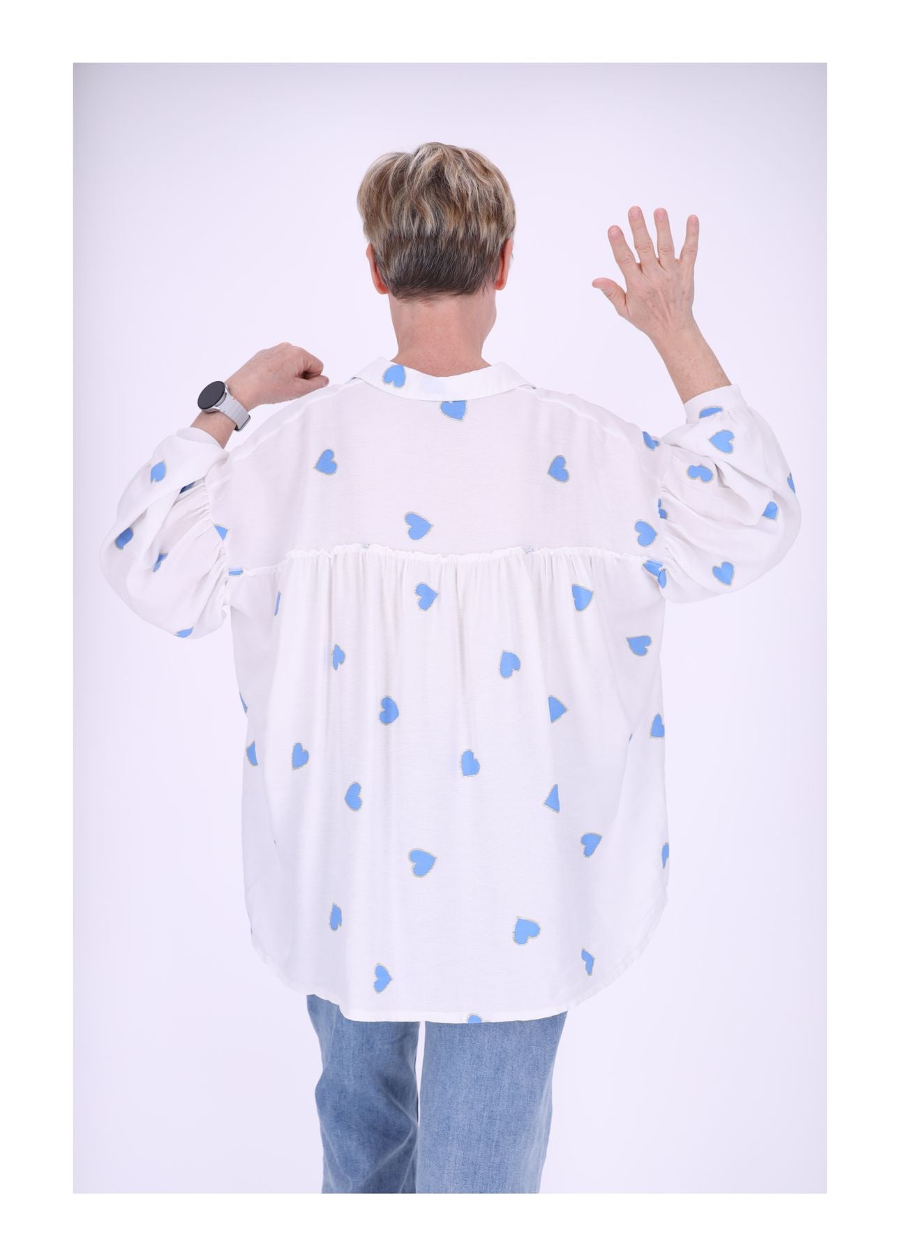 Bluse Damen Langarm Babydoll Herzen