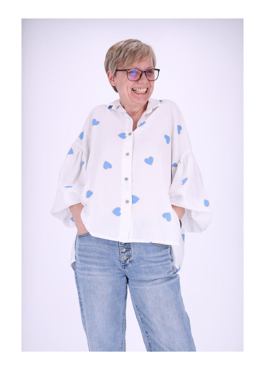 Bluse Damen Langarm Babydoll Herzen