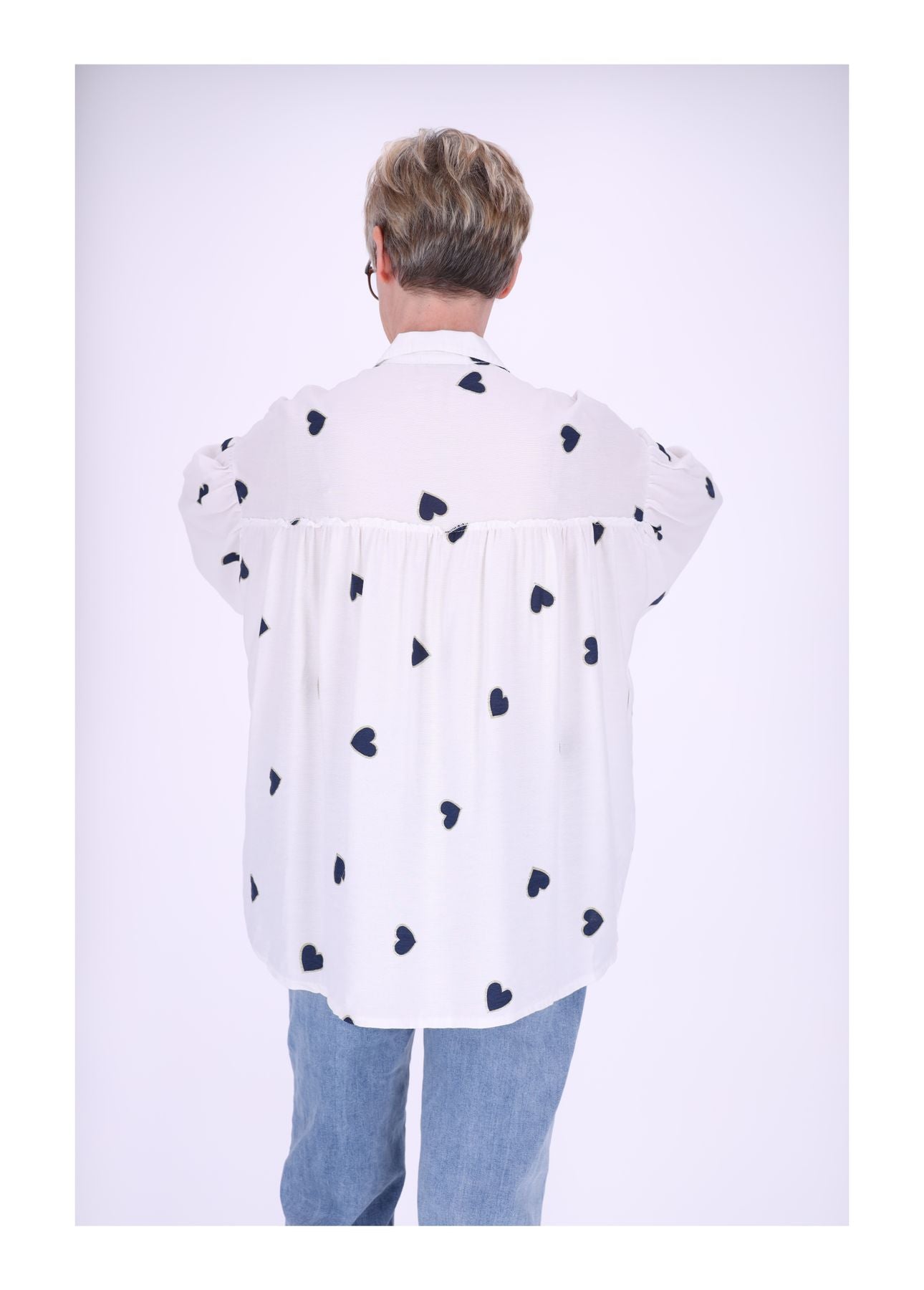 Bluse Damen Langarm Babydoll Herzen