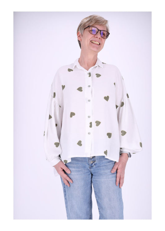 Bluse Damen Langarm Babydoll Herzen