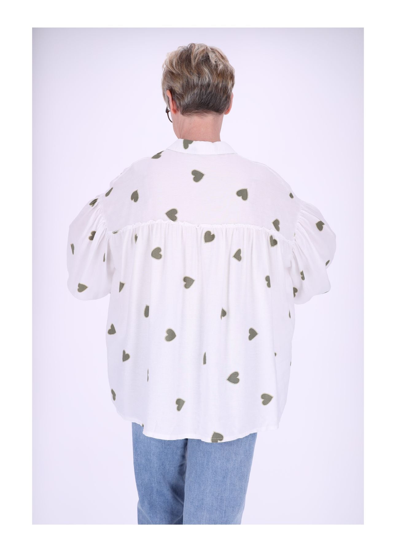 Bluse Damen Langarm Babydoll Herzen