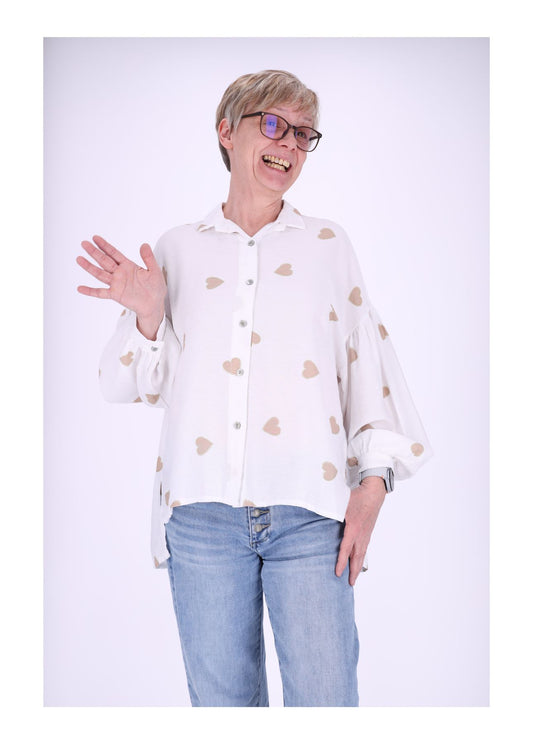 Bluse Damen Langarm Babydoll Herzen