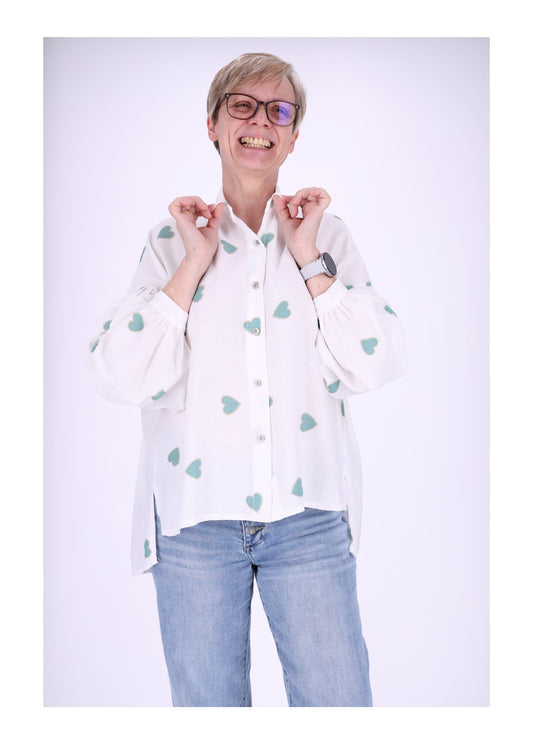 Bluse Damen Langarm Babydoll Herzen