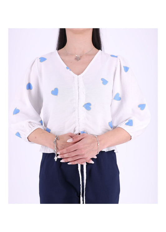 Shirt Damen kurz mit Raffung Herzen