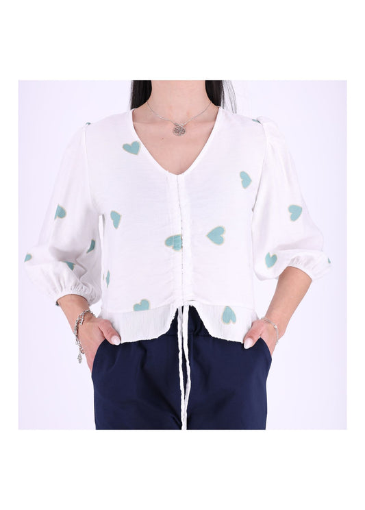 Shirt Damen kurz mit Raffung Herzen