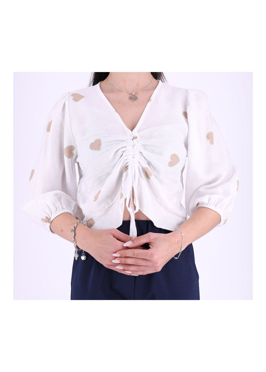 Shirt Damen kurz mit Raffung Herzen