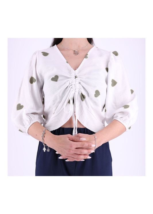 Shirt Damen kurz mit Raffung Herzen