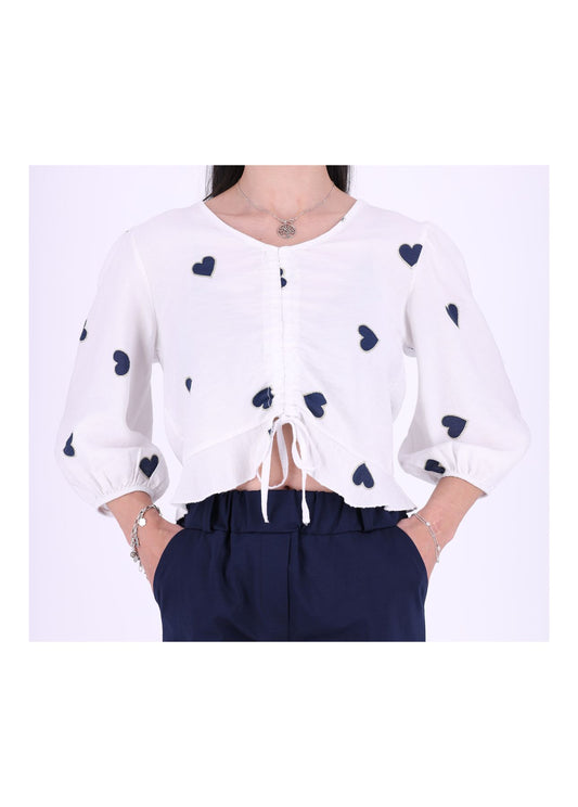 Shirt Damen kurz mit Raffung Herzen