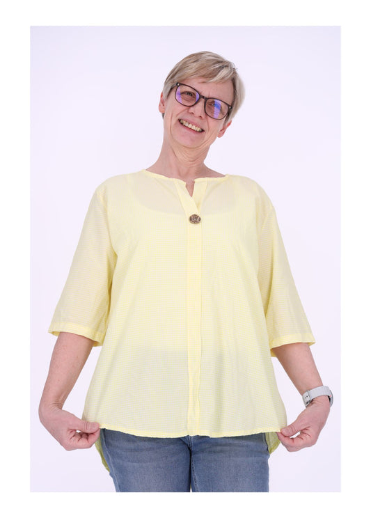 Damen Blusenshirt kurzarm Karo mit Knopf