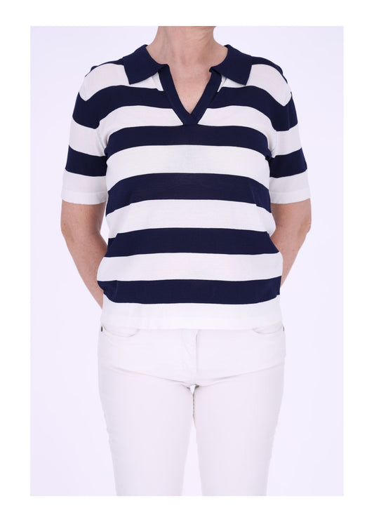 Damen Poloshirt kurzarm Blockstreifen