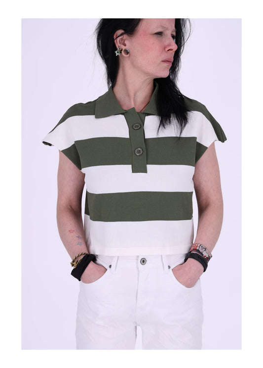 Damen Poloshirt ohne Arm Blockstreifen