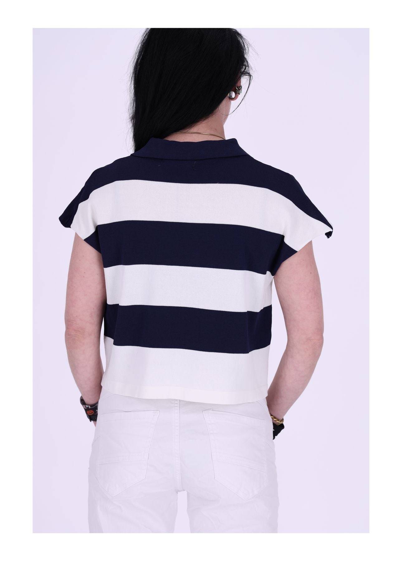 Damen Poloshirt ohne Arm Blockstreifen