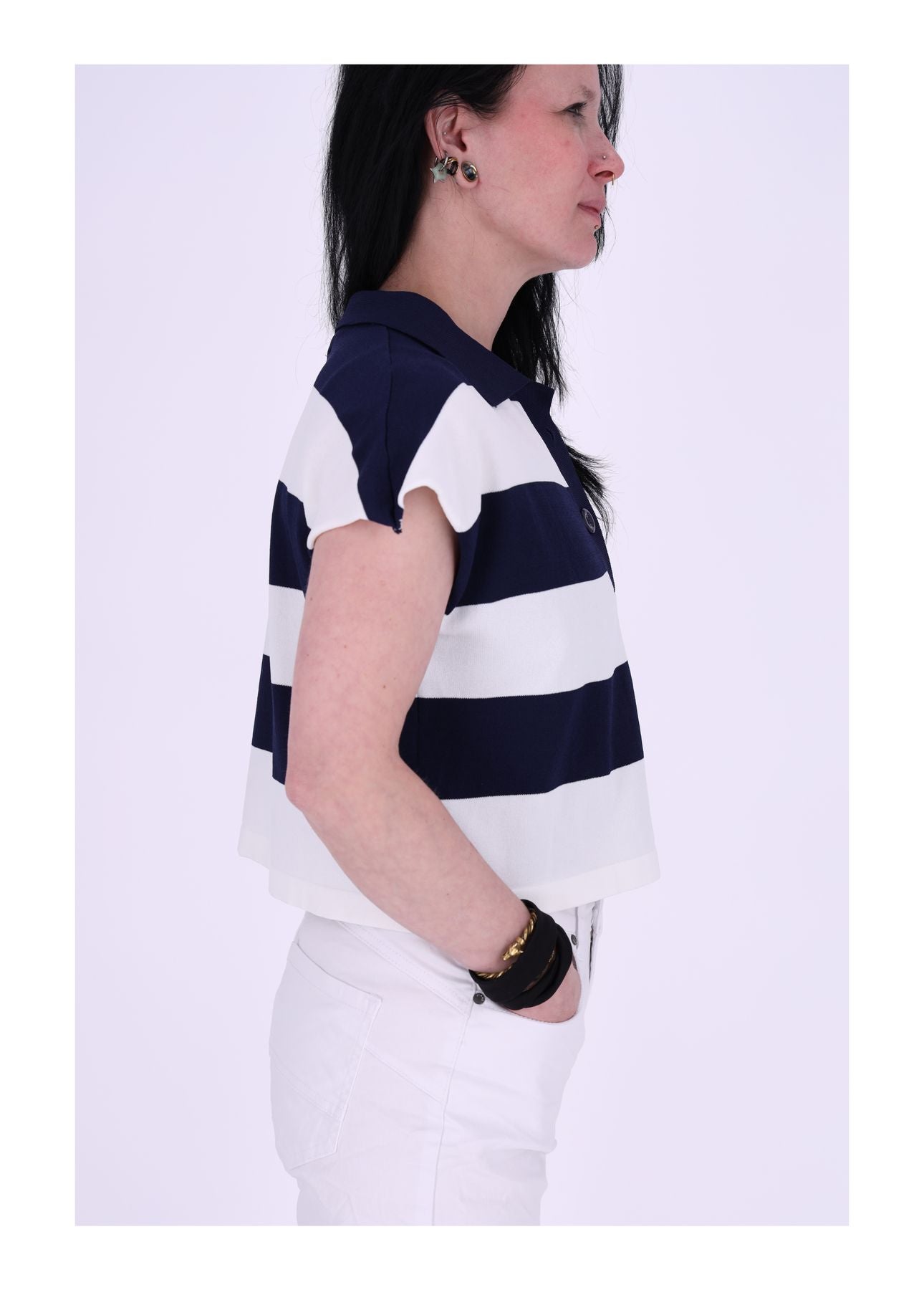 Damen Poloshirt ohne Arm Blockstreifen