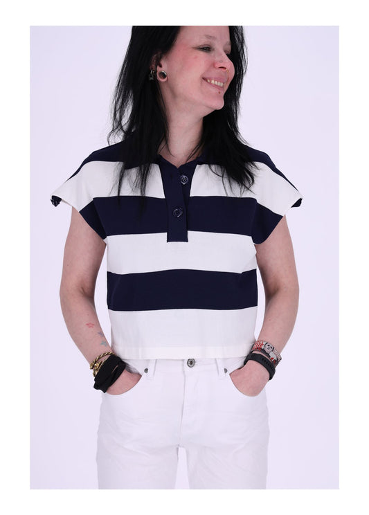 Damen Poloshirt ohne Arm Blockstreifen