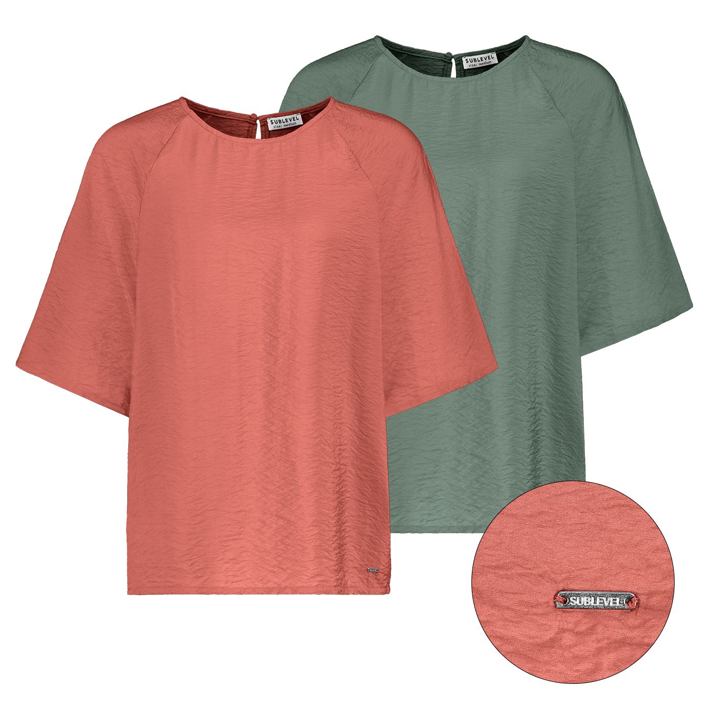 Damen DOB Bluse, kurzer Raglanärmel, Rund