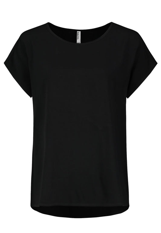 Damen DOB Bluse, Rundhals mit Piping, übe