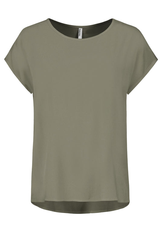 Damen DOB Bluse, Rundhals mit Piping, übe