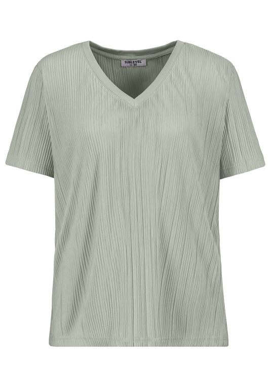 Damen DOB Plissee Shirt,kurzarm,V-Ausschn