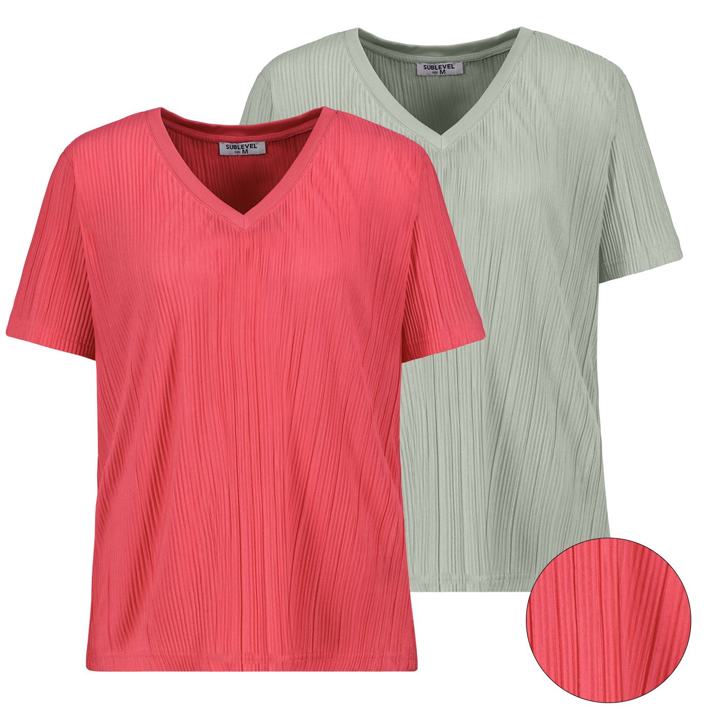 Damen DOB Plissee Shirt,kurzarm,V-Ausschn