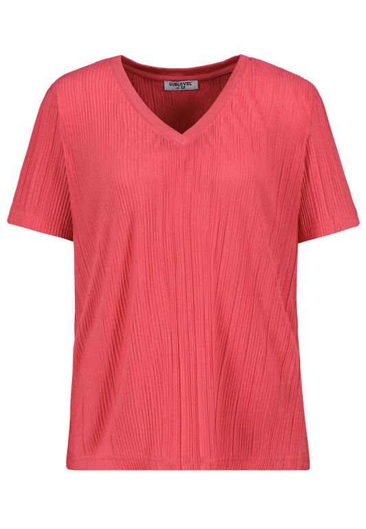 Damen DOB Plissee Shirt,kurzarm,V-Ausschn