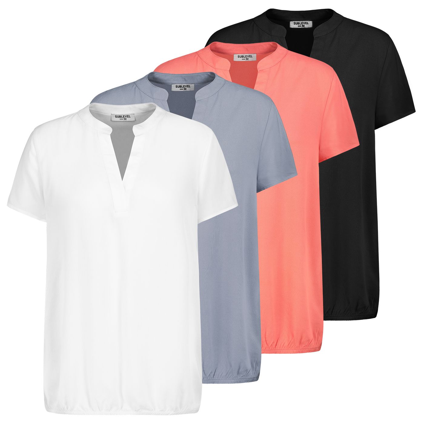 Damen DOB Bluse, Rundhals mit V-Ausschnit