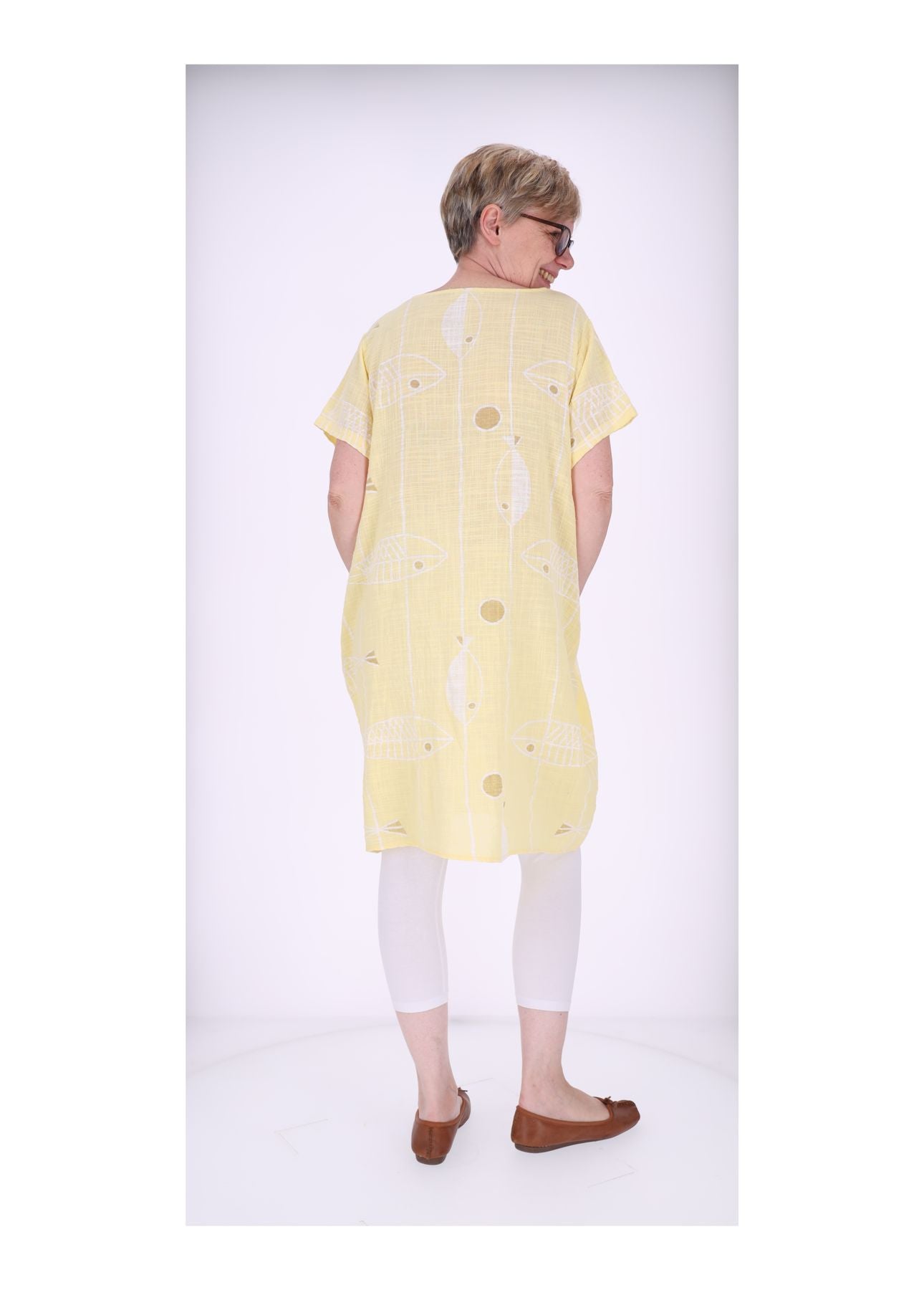 Kleid Leinenoptik Taschen