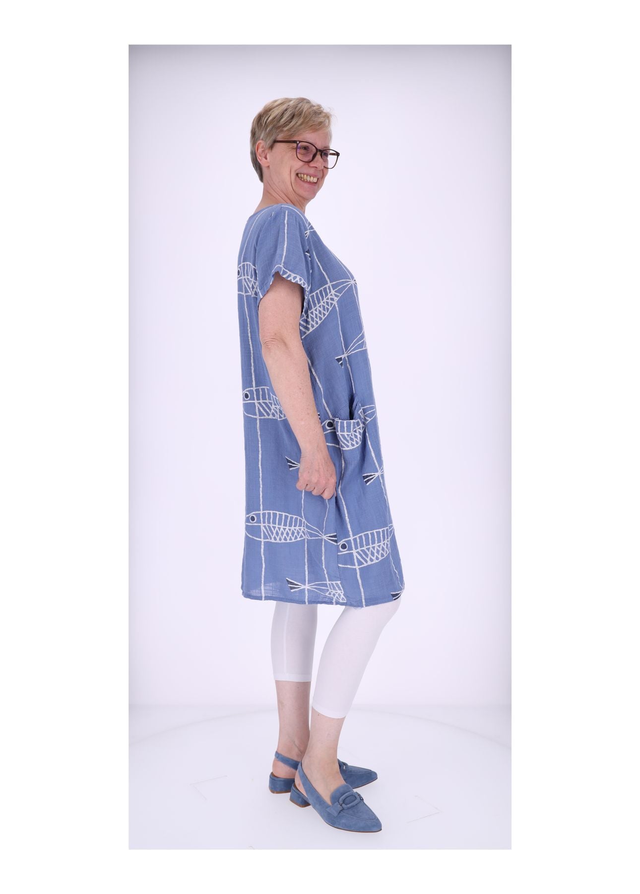 Kleid Leinenoptik Taschen