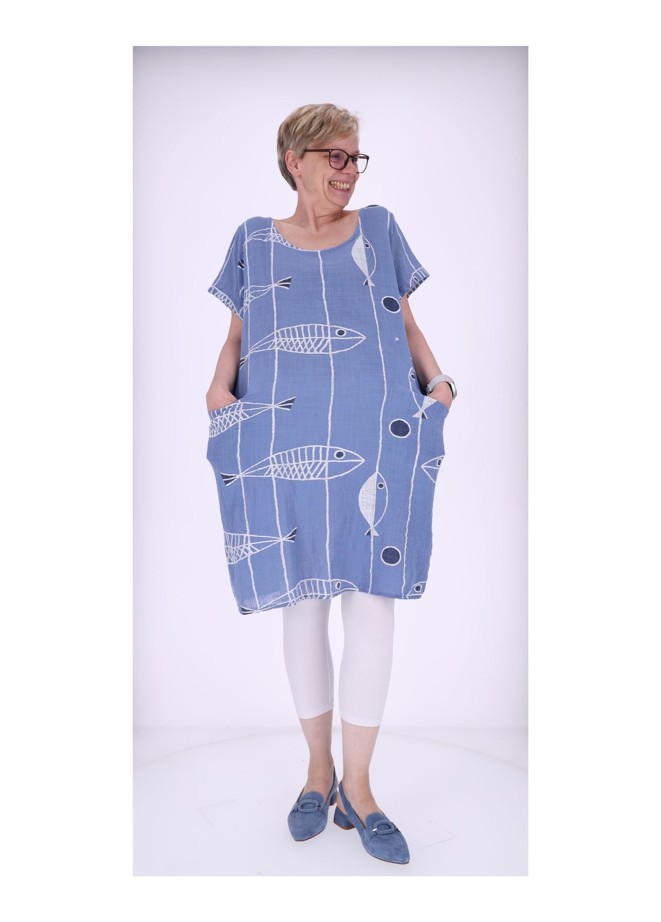 Kleid Leinenoptik Taschen
