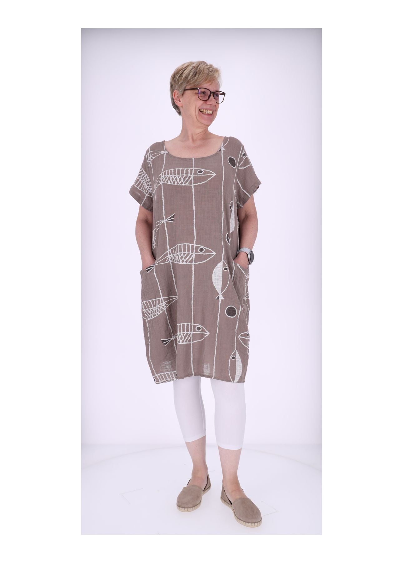 Kleid Leinenoptik Taschen