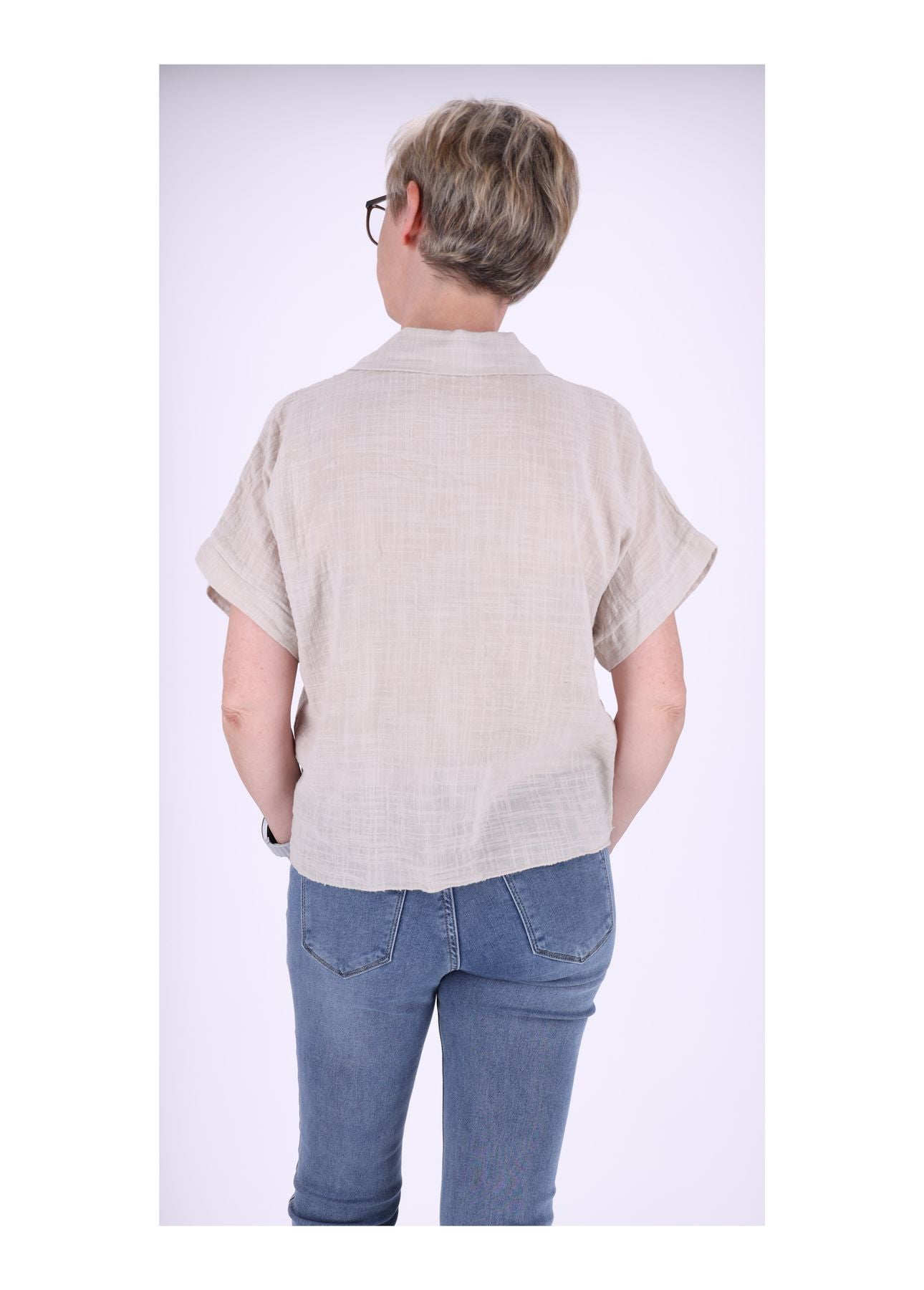 Bluse Damen Kurzarm zum binden Leinenoptik