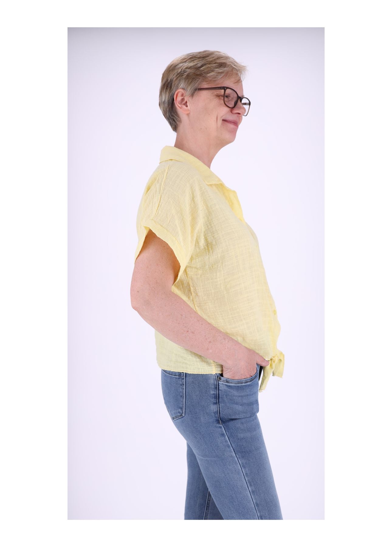 Bluse Damen Kurzarm zum binden Leinenoptik