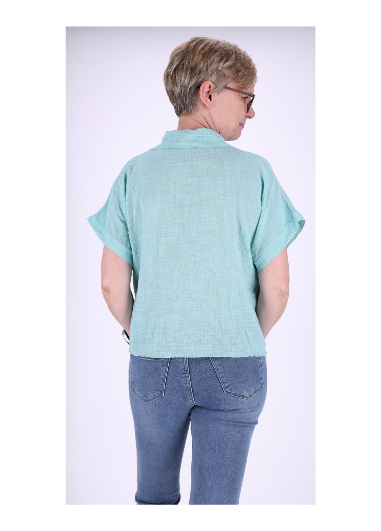 Bluse Damen Kurzarm zum binden Leinenoptik