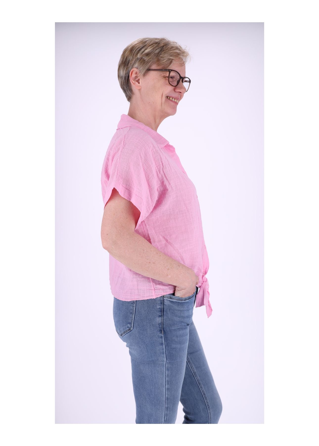 Bluse Damen Kurzarm zum binden Leinenoptik