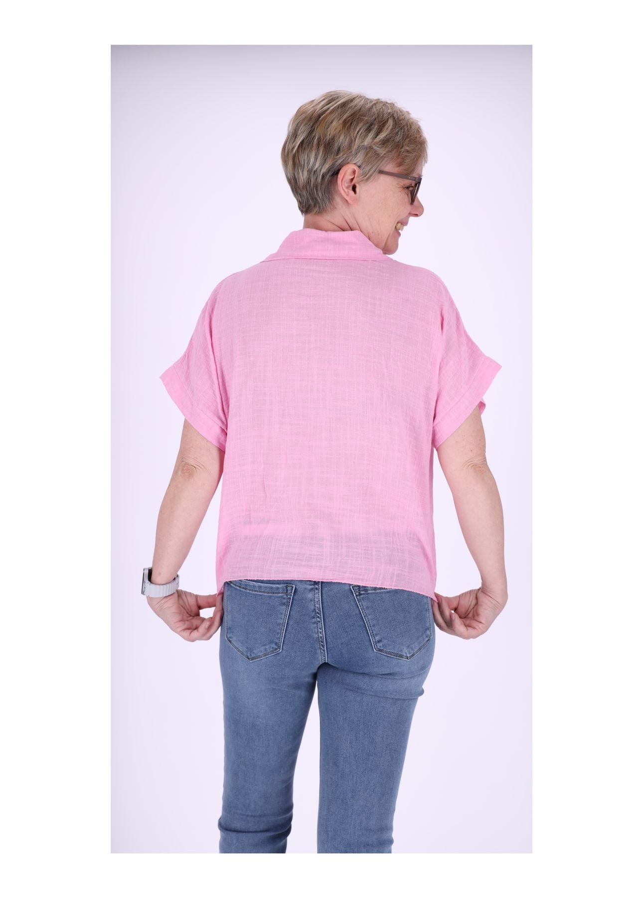 Bluse Damen Kurzarm zum binden Leinenoptik
