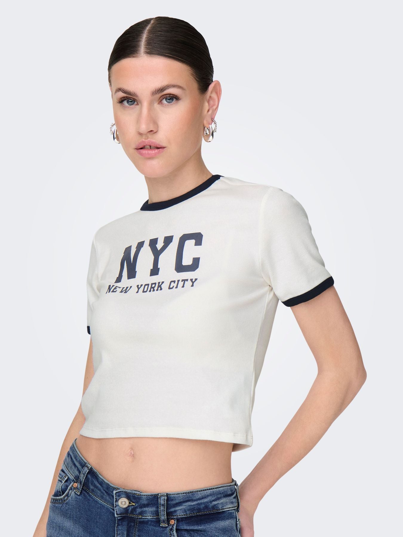 Damen ONLVIKKA S/S RIB O-NECK SHORT TOP C