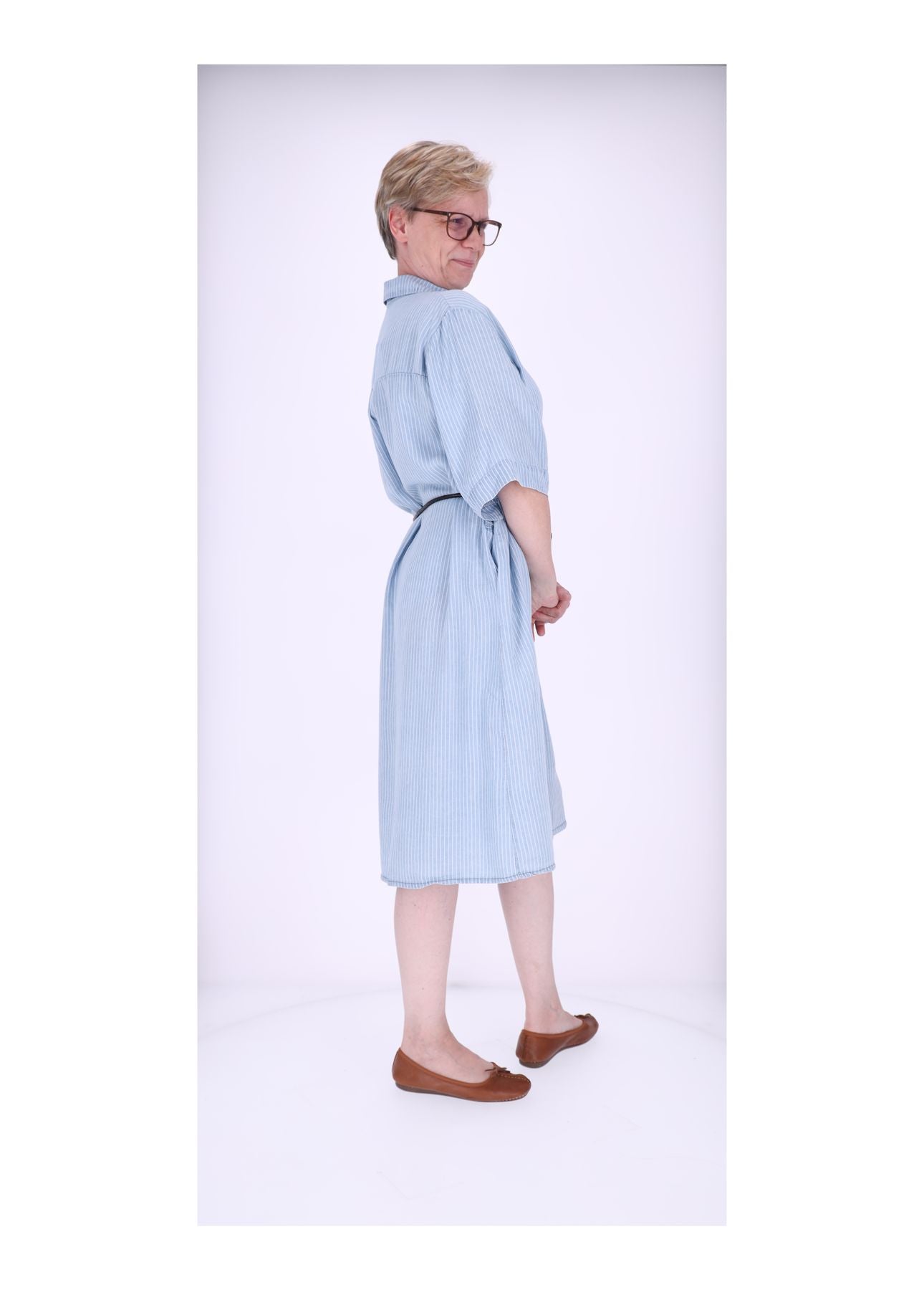 Damen Blusenkleid Jeansoptik Streifen