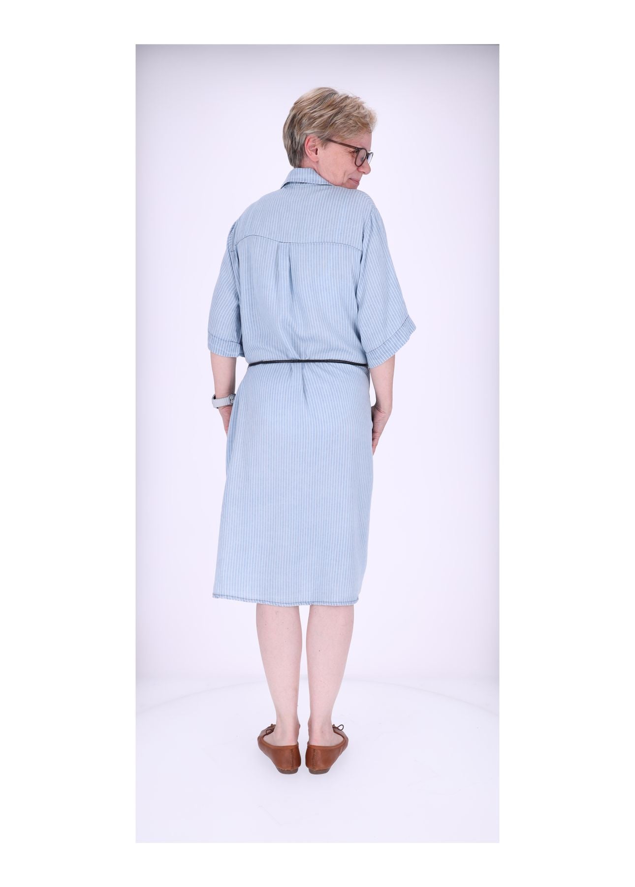 Damen Blusenkleid Jeansoptik Streifen