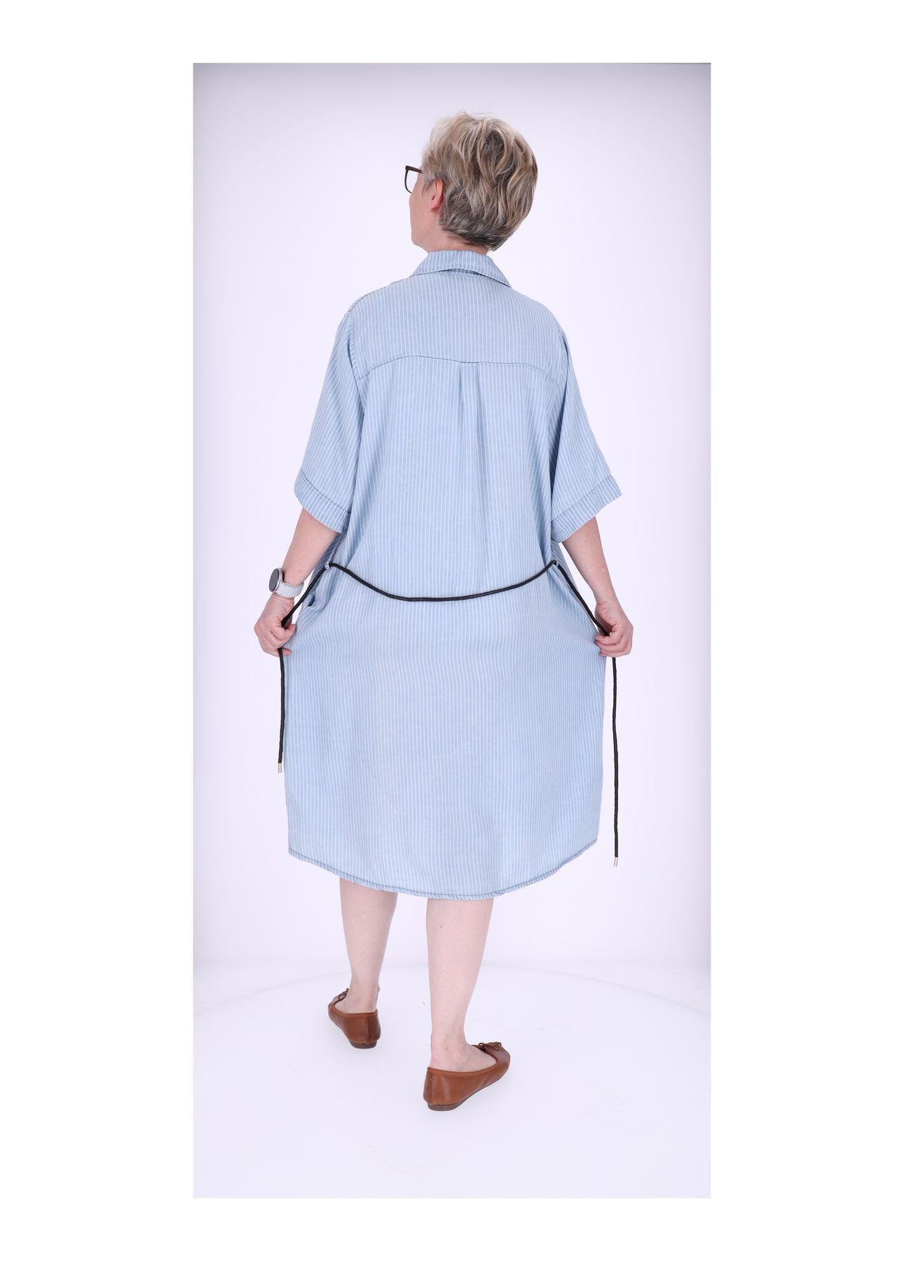 Damen Blusenkleid Jeansoptik Streifen