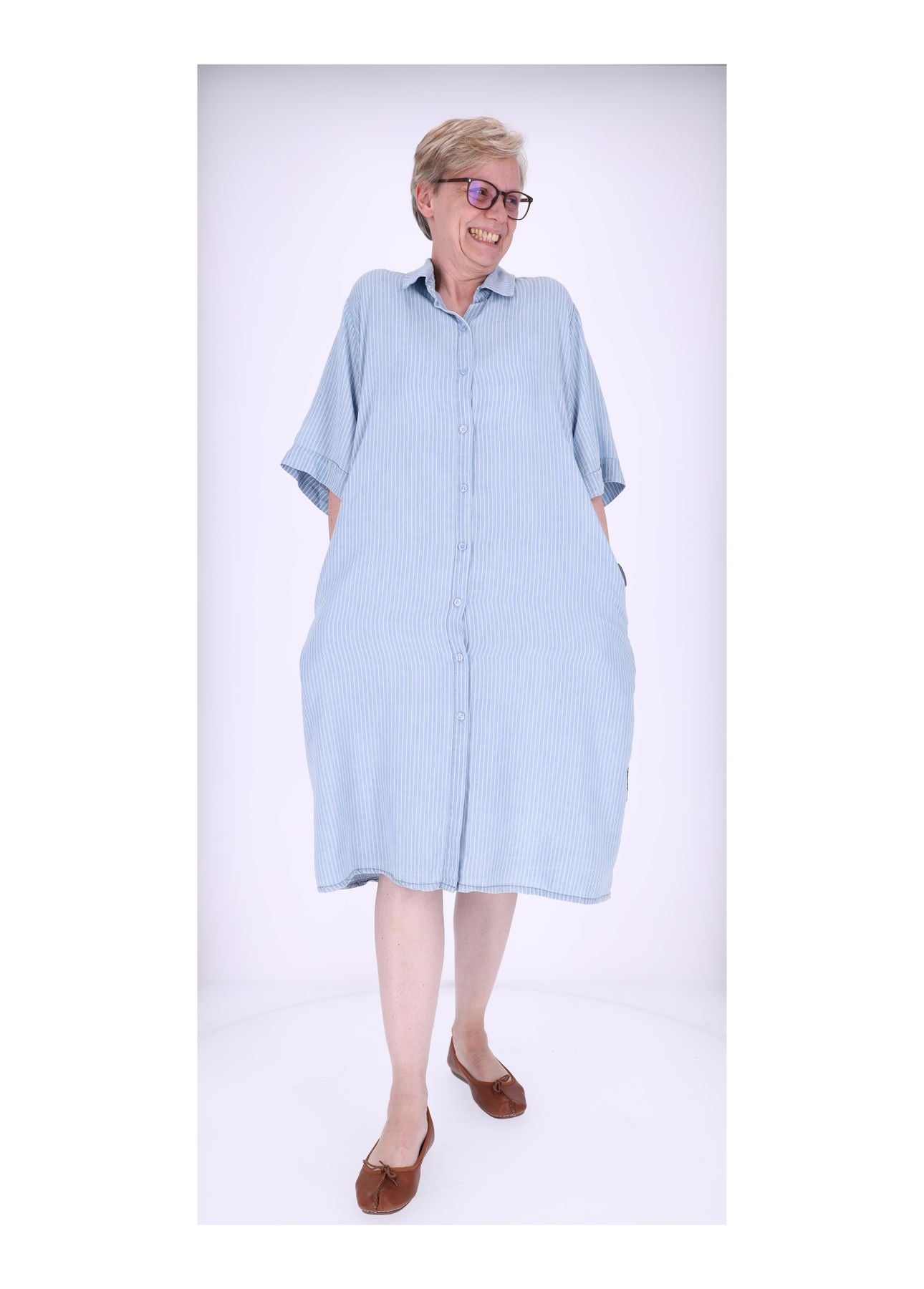 Damen Blusenkleid Jeansoptik Streifen