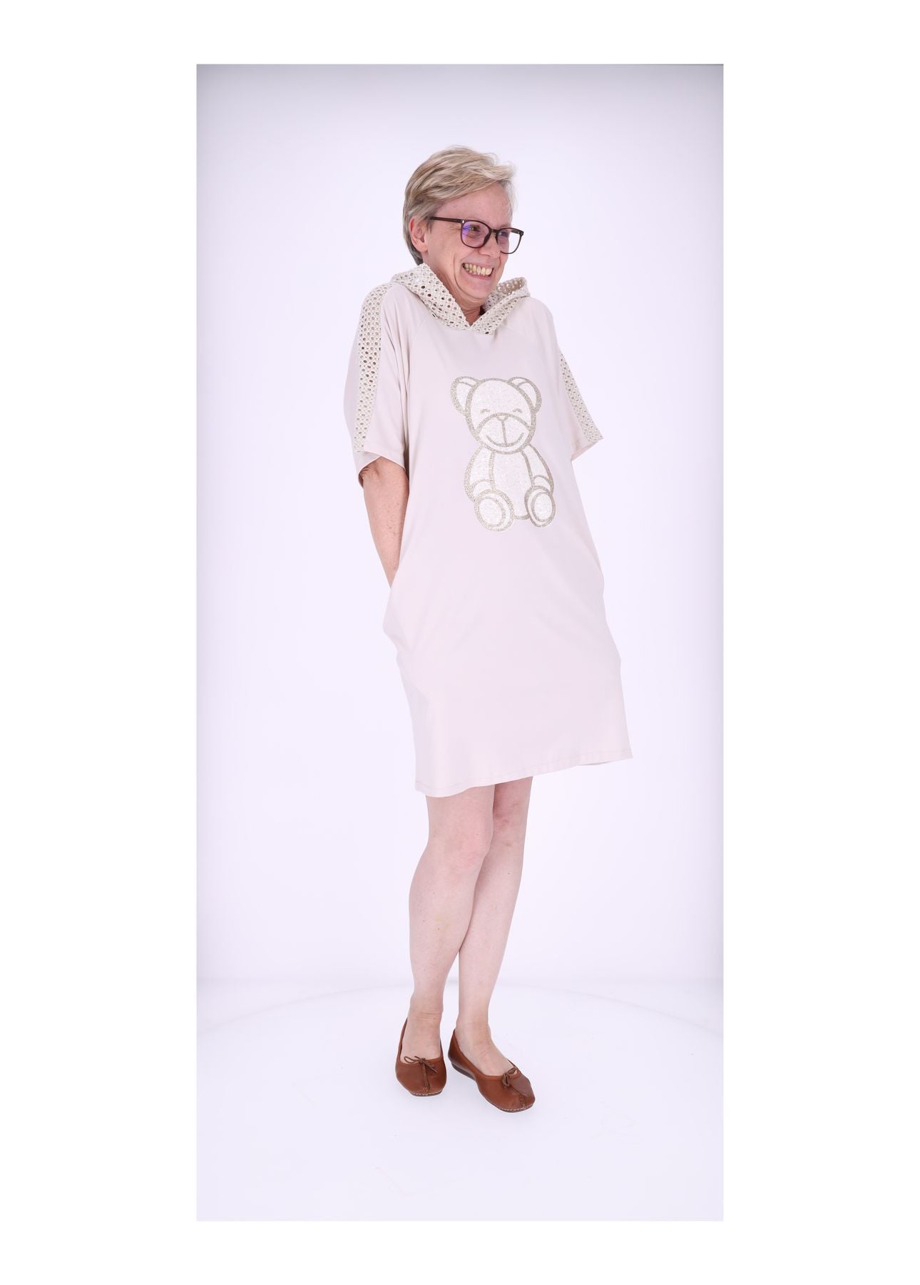 Damen Sweatkleid Kapuze Teddy