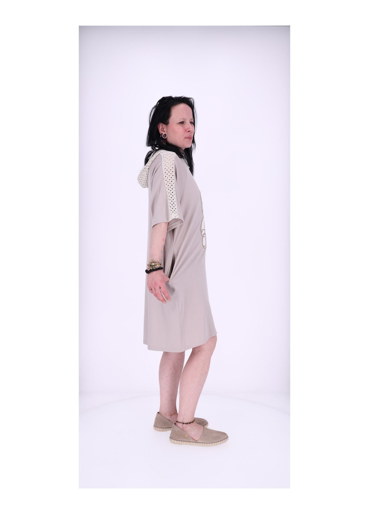 Damen Sweatkleid Kapuze Teddy