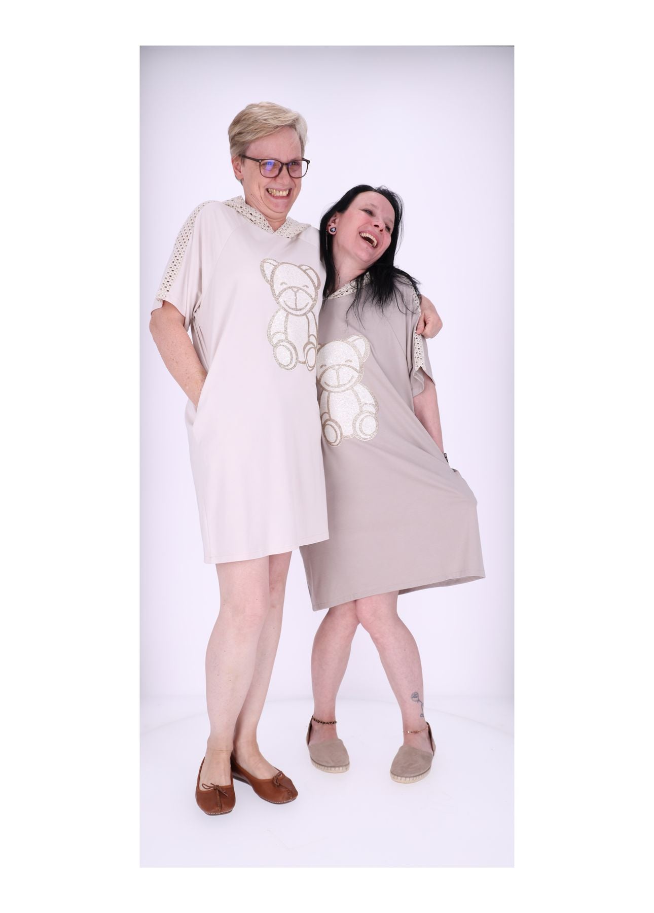 Damen Sweatkleid Kapuze Teddy