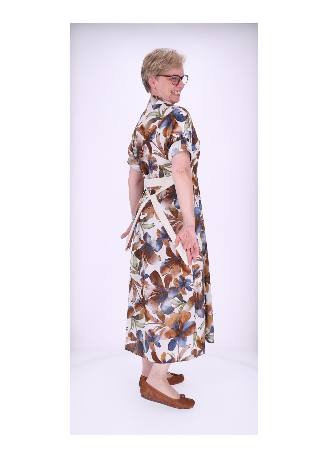 Damen Blusenkleid Gürtel Krempelarm